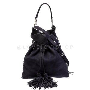 Navy Rebecca Minkoff 'Isobel' Leather Hobo Crossbody Fringe & Corset Details